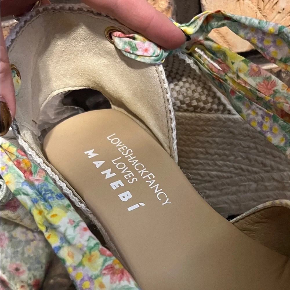 Loveshackfancy x Manebi Ankle-Tie Floral Suede Platform Espadrilles NWOT Size 40